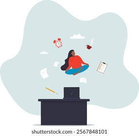 Employee wellbeing or wellness, comfortable to work, project management or relax workplace, balance or productivity concept,business concept.flat character.