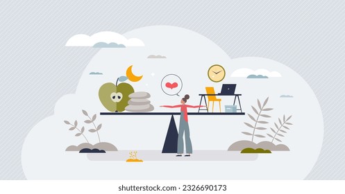 Employee wellness programs with workspace health benefits tiny person concept. Job and relaxation balance with company provided leisure services vector illustration. Workforce bonus and satisfaction.