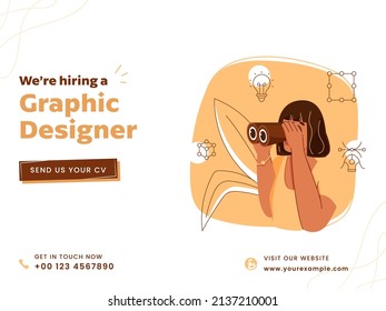 Employee Woman Hiring Graphic Designer To Join The Team On White And Orange Background For Announcement.