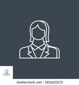 Employee Woman Icon. Employee Woman Related Vector Line Icon. Isolated on Black Background. Editable Stroke.