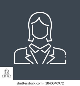 Employee Woman Related Vector Line Icon. Isolated on Black Background. Editable Stroke.