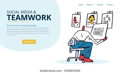 Employee work at home, infographic of teamwork and video conference work. Start up Agency group to create a team. Concept for web design. Can use for web banner, infographic vector