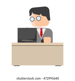 Employee work with laptop
