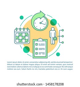 Employee work schedule and shifts article page vector template. Part-time employment. Brochure design element with linear icons and text boxes. Print design. Concept illustrations with text space