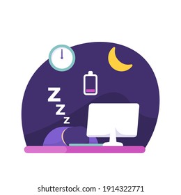 an employee or worker falls asleep at the work table because he is too tired. effect of overtime, running out of energy, overslept. flat style. vector design element