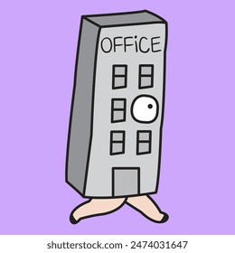 Employee Or Worker Leaving Work And Run Away With Office Building Concept Card Character illustration