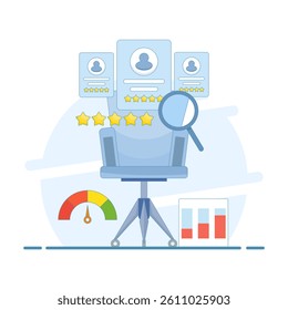 employee or worker recruitment concept. selecting the best job candidate. recruitment for vacant position. job applicant information. flat style design illustration in background.