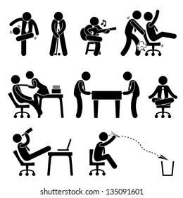 Employee Worker Staff Office Workplace Having Fun Playing Stick Figure Pictogram Icon