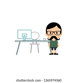 employee worker with work desk