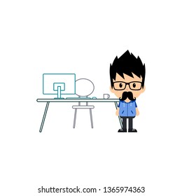 employee worker with work desk