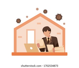 An Employee Is Working From Home To Avoid Coronavirus Illustration Background Vector