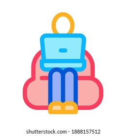 empleado que trabaja con el vector de iconos del portátil. empleado que trabaja con el signo del portátil. ilustración de símbolo de color