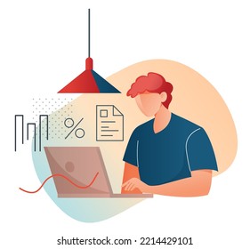 Employee Working on Business Analysis and Reporting - Abstract Illustration as EPS 10 File