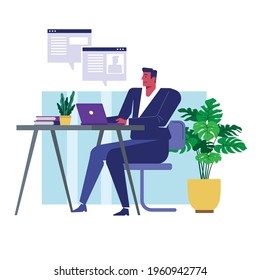 the employee is working on his computer