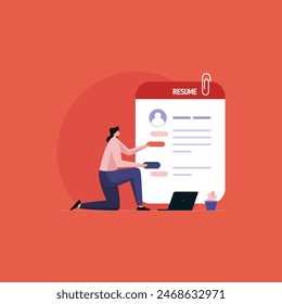 Employee writing the best resume, candidate searching a job, Examiner reading a resume during a job interview at office Business