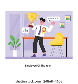 Empleado del año concepto de estilo plano ilustración de stock con fondo. Archivo EPS 10