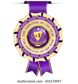 The Employee of the Year - golden purple award ribbon.