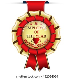 Employee of the Year - golden red award ribbon