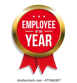 Employee of the year label or stamp with red ribbon