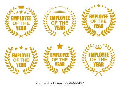 Employee of the year with laurel set icons - stock vector