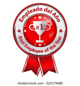 Employee of the Year (Spanish language: Empleado del Ano) - metallic red award ribbon
