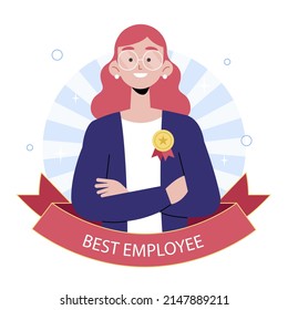 Employeer Of The Month Concept. Best Worker Year Reward. Top Employee Medal Award. Business Contest Symbol. Prize Congratulation Corporate Loyalty Office Winner Cup Job Achievement Vector Illustration