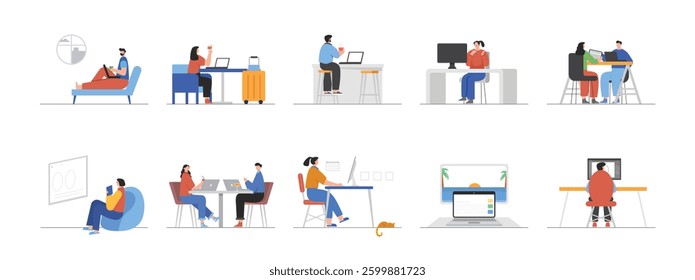 Employees' activities in their workspace, career in the office. Design character. Vector flat illustration packs