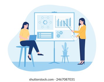 employees are analyzing growth data concept flat illustration