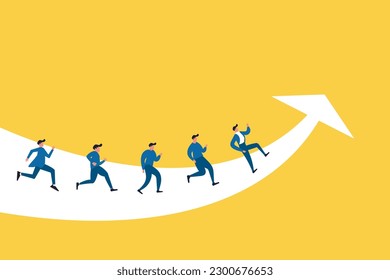 Employees or businessman running upwards the arrow.concept of Business growth and improvement, target high profit, stock market and success