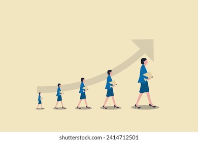 Employees or business`woman upwards the arrow.concept of Business growth and improvement, target high profit, stock market and success