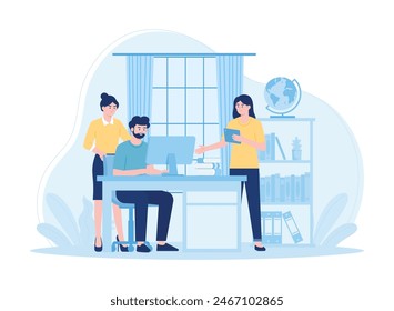 employees are chatting and working trending concept flat illustration