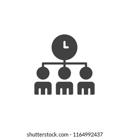 Employees and clock vector icon. filled flat sign for mobile concept and web design. Time management simple solid icon. Symbol, logo illustration. Pixel perfect vector graphics