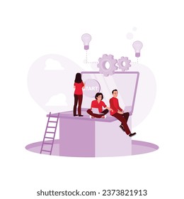 Employees in a company work in their respective fields and cooperate. Business Startup concept. Trend Modern vector flat illustration
