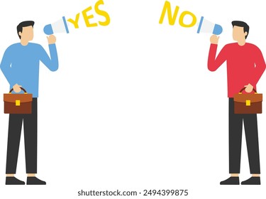 Los empleados debatieron sí o no, la Ilustración vectorial en estilo plano

