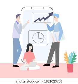 Employees discuss sales plan, a vector graphics