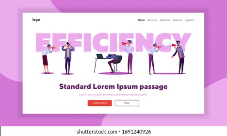 Employees efficiency set. Lazy worker late for work, sleeping at workplace, meeting room. Flat vector illustrations. Useless manager, failure concept for banner, website design or landing web page