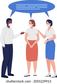 Employees In Face Masks Talking Semi Flat Color Vector Characters. Standing Figures. Full Body People On White. New Normal Isolated Modern Cartoon Style Illustration For Graphic Design And Animation