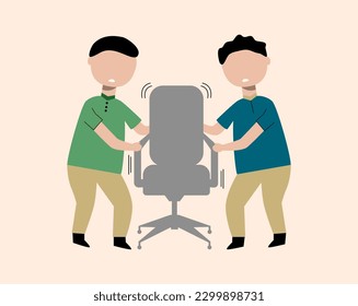 Employees fighting for position illustration. Concept of competition between employees at work. Unhealthy working conditions.