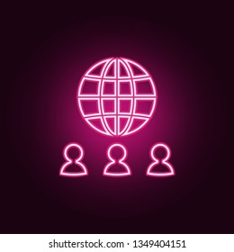 employees and the globe icon. Elements of HR & Heat hunting in neon style icons. Simple icon for websites, web design, mobile app, info graphics