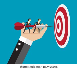 Employees help each other work towards goals, Vector illustration in flat style