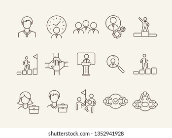 Employees icons. Line icons collection on white background. Cooperation, negotiation, career. Businesspeople concept. Vector illustration can be used for topic like business, partnership, management