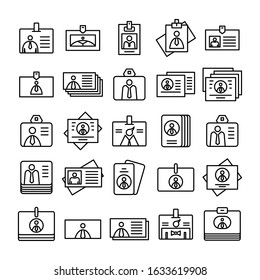 employees id cards and business card icons set line