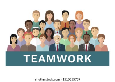 Employees of international company. Teamwork. Vector illustration.