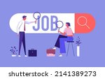 Employees looking for job, Employees using magnifying glass searching a job on the search bar, looking for employment and job vacancy concept