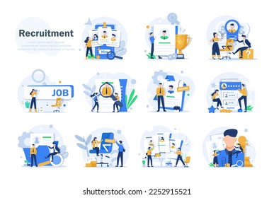 Employees looking for job, Employees using magnifying glass searching a job on the search bar, looking for employment and job vacancy concept