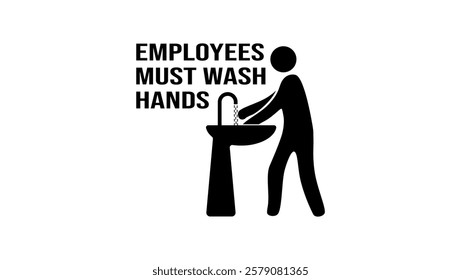 Employees Must Wash Hands, sign, black isolated silhouette