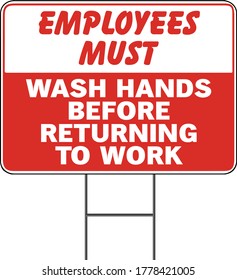 Employees must wash your hands before returning to work. set of mandatory sign or warning sign corona virus yard or 2019-ncov viruses or wash your hand sign concept. eps 10 vector, easy to modify.