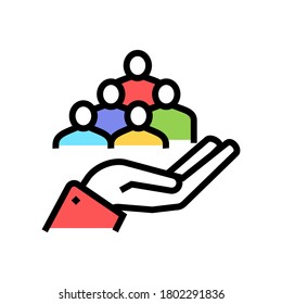 employees on human hand color icon vector. employees on human hand sign. isolated symbol illustration