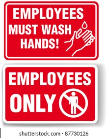 EMPLOYEES ONLY and EMPLOYEES MUST WASH HANDS signs with drop shadow or white border