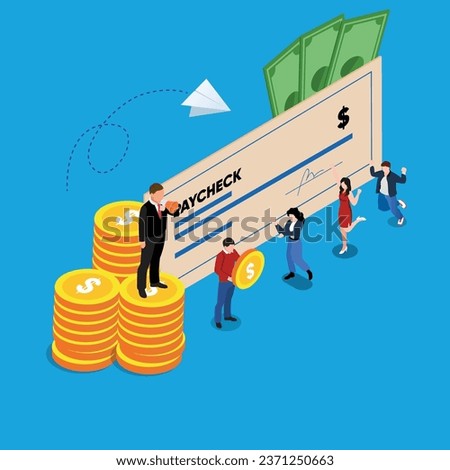 Employees with paycheck - salary and payroll 3d vector illustration concept for banner, website, illustration, landing page, flyer, etc